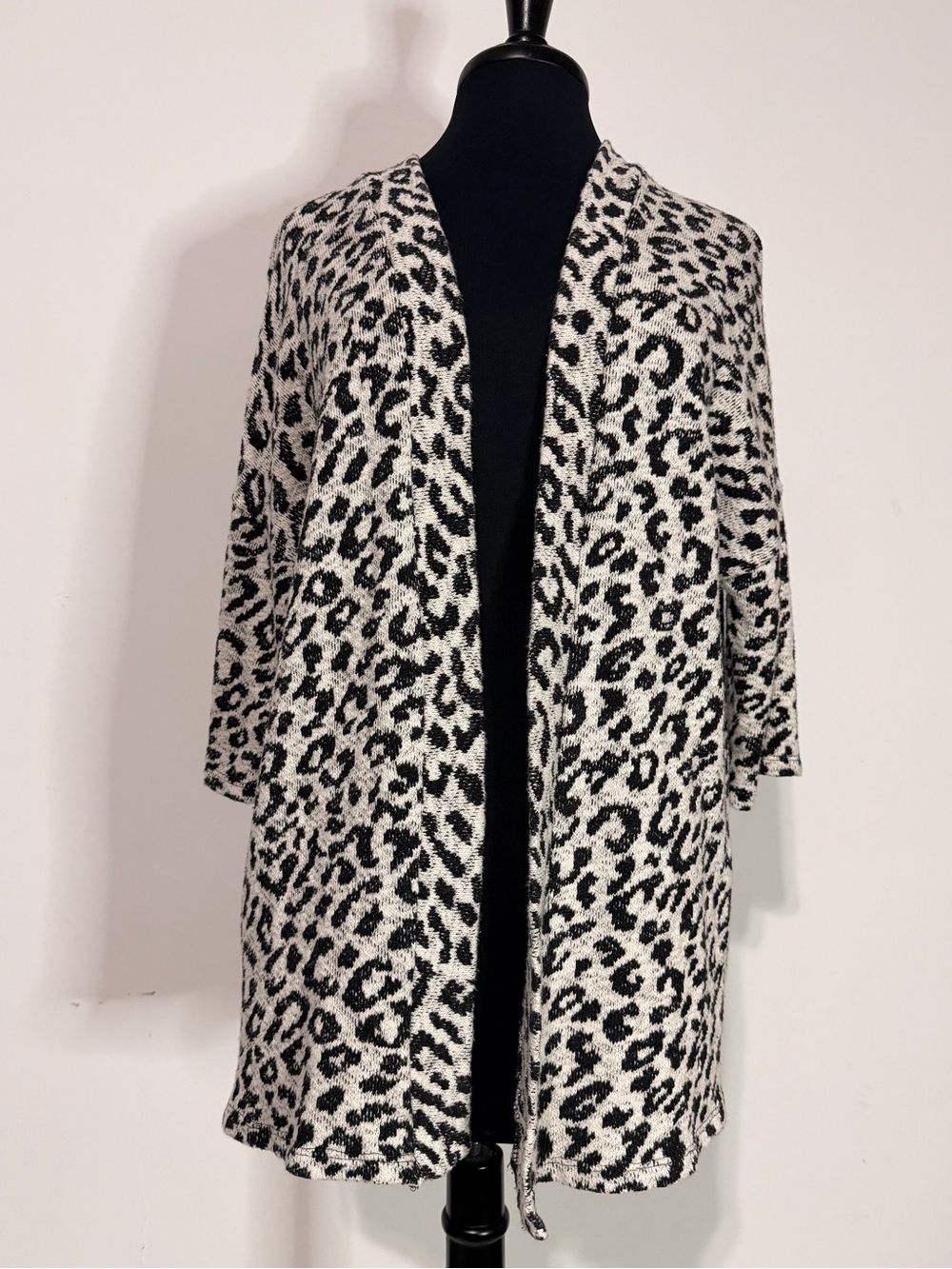 attention Black and White Leopard Print Open Cardigan